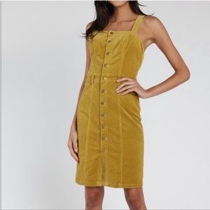 Honey Punch Mustard Yellow Button Front Corduroy Overall Dress Pockets Small